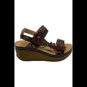 L'Artiste by Spring Step Leather Wedge Sandals Pickford Navy Multi - Medium